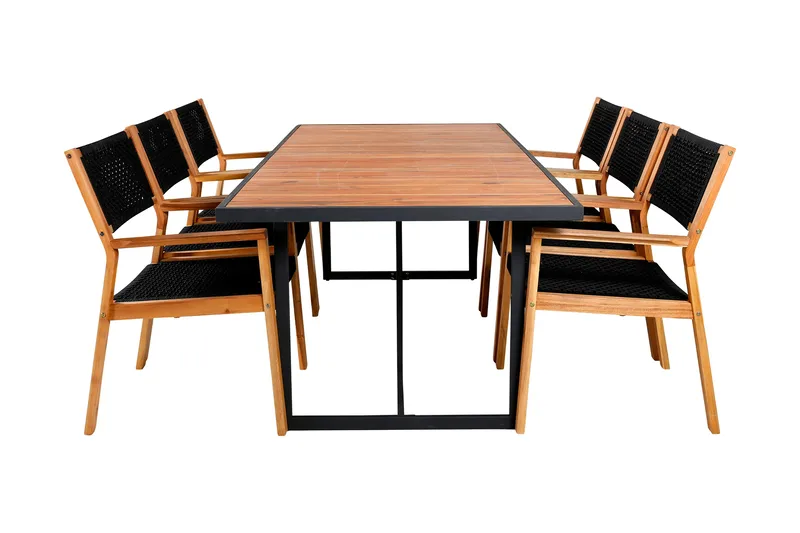 Ruokailuryhmä Khung 200 cm 6 Little John tuolia, Musta