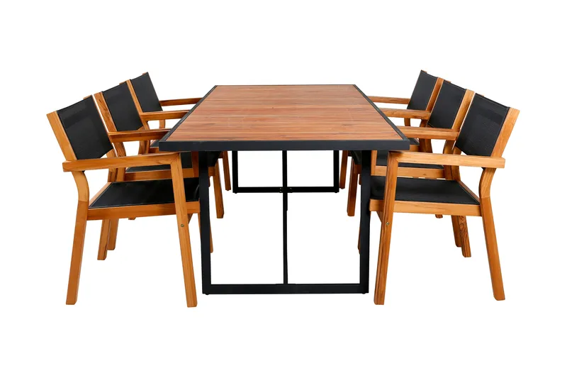 Ruokailuryhmä Khung 200 cm 6 Venice tuolia, Musta