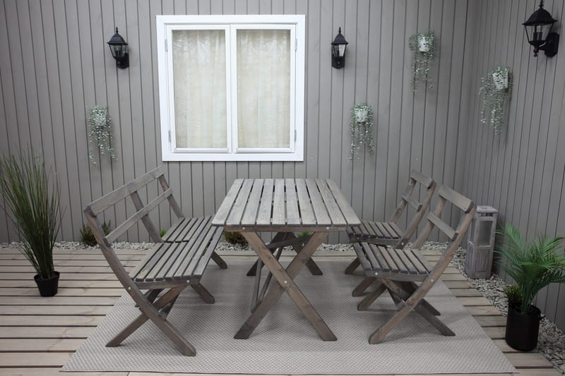 Ruokailuryhmä Larios 76 cm + 2 Ruokatuolia + Penkki - Harmaa - Puutarhakalusteet - Ulkoryhmä - Ruokailuryhmät ulos