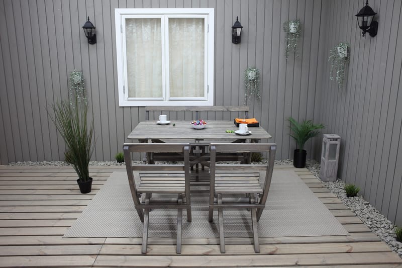 Ruokailuryhmä Larios 76 cm + 2 Ruokatuolia + Penkki - Harmaa - Puutarhakalusteet - Ulkoryhmä - Ruokailuryhmät ulos