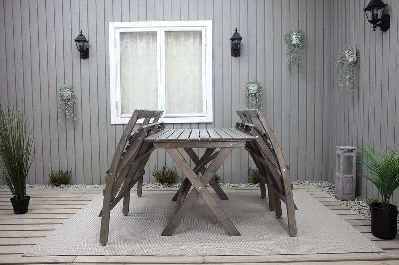 Ruokailuryhmä Larios 76 cm + 2 Ruokatuolia + Penkki - Harmaa - Puutarhakalusteet - Ulkoryhmä - Ruokailuryhmät ulos