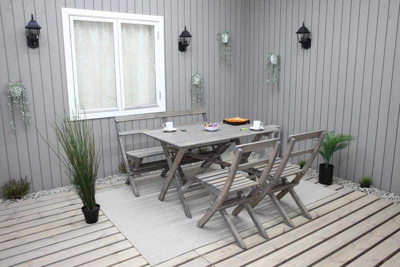 Ruokailuryhmä Larios 76 cm + 2 Ruokatuolia + Penkki - Harmaa - Puutarhakalusteet - Ulkoryhmä - Ruokailuryhmät ulos