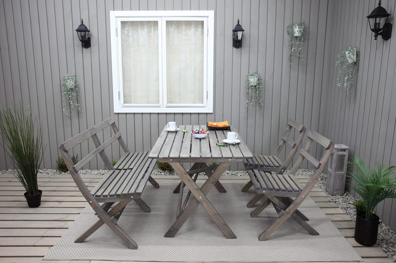 Ruokailuryhmä Larios 76 cm + 2 Ruokatuolia + Penkki - Harmaa - Puutarhakalusteet - Ulkoryhmä - Ruokailuryhmät ulos