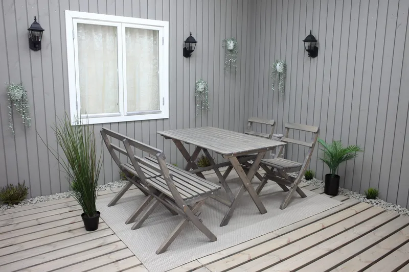 Ruokailuryhmä Larios 76 cm + 2 Ruokatuolia + Penkki, Harmaa