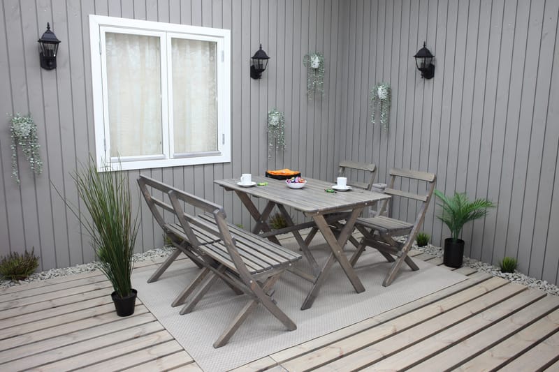 Ruokailuryhmä Larios 76 cm + 2 Ruokatuolia + Penkki - Harmaa - Puutarhakalusteet - Ulkoryhmä - Ruokailuryhmät ulos
