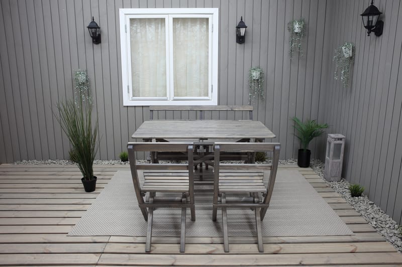 Ruokailuryhmä Larios 76 cm + 2 Ruokatuolia + Penkki - Harmaa - Puutarhakalusteet - Ulkoryhmä - Ruokailuryhmät ulos