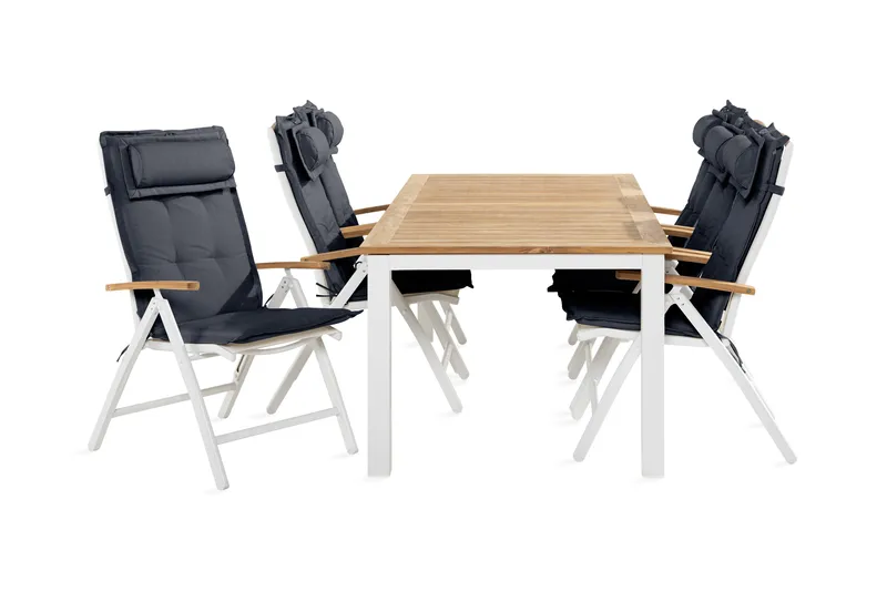 Ruokailuryhmä Las Vegas 100x220-280 + 6 tuolia pehmuste, Valkoinen/Tiikki/Harmaa