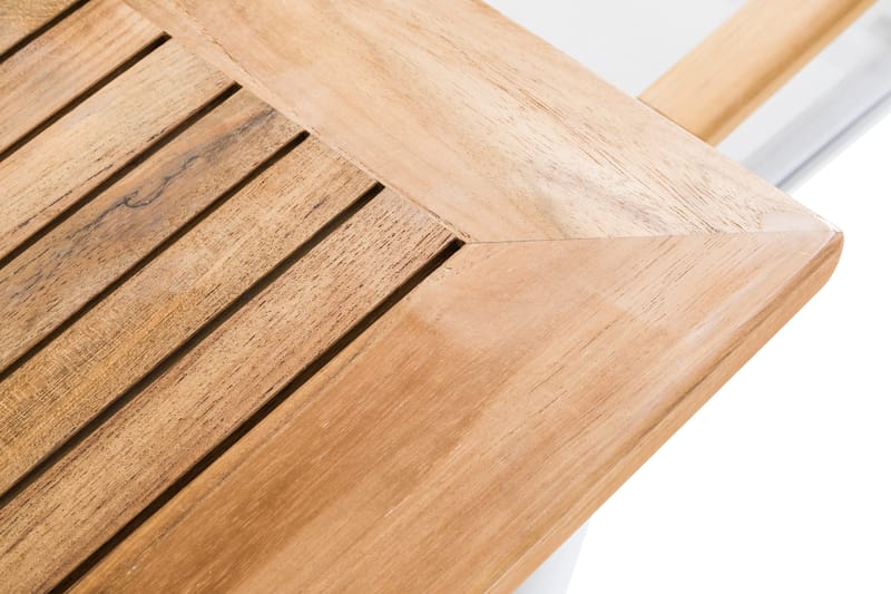 Ruokailuryhmä Las Vegas 100x220-280 + 6 tuolia pehmuste - Valkoinen/Tiikki/L.valkoinen - Puutarhakalusteet - Ulkoryhmä - Ruokailuryhmät ulos