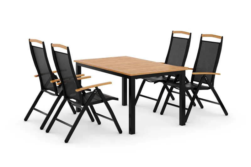 Ruokailuryhmä Las Vegas 152-210 + 4 Säätötuoli Lyx - Musta/Tiikki - Puutarhakalusteet - Ulkoryhmä - Ruokailuryhmät ulos