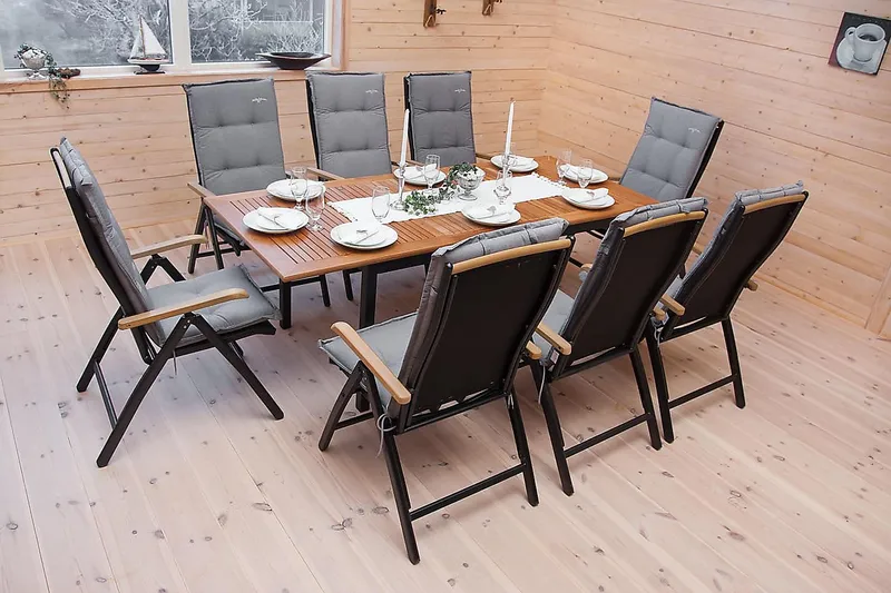 Ruokailuryhmä Las Vegas 152-210 + 4 Säätötuoli Lyx - Musta/Tiikki - Puutarhakalusteet - Ulkoryhmä - Ruokailuryhmät ulos