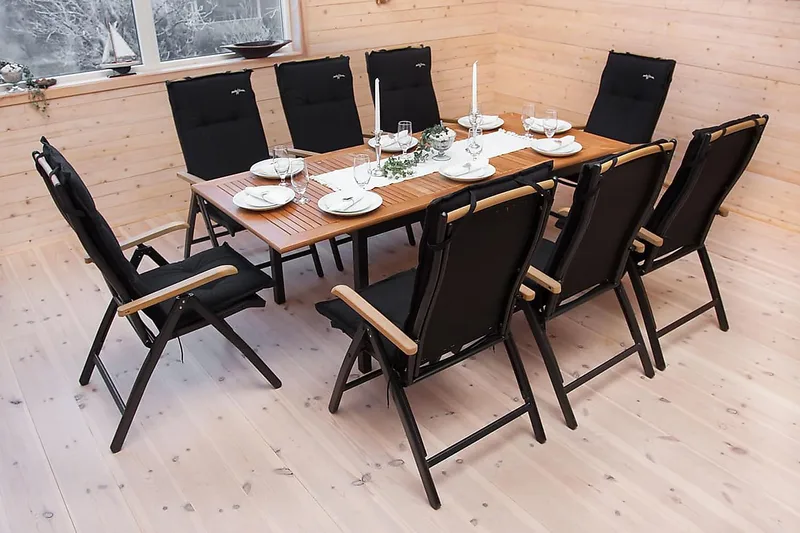 Ruokailuryhmä Las Vegas 152-210 + 4 Säätötuoli Lyx - Musta/Tiikki - Puutarhakalusteet - Ulkoryhmä - Ruokailuryhmät ulos