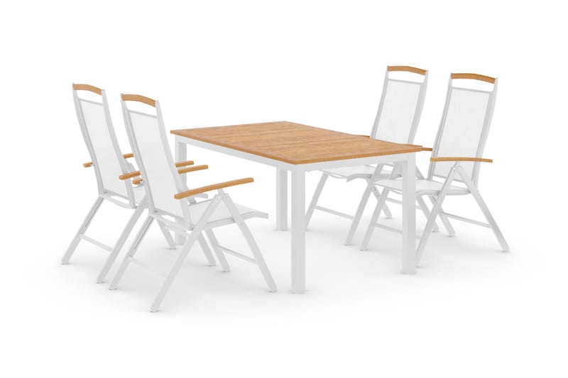 Ruokailuryhmä Las Vegas 152-210 + 4 Säätötuoli Lyx - Valkoinen/Tiikki/Valkoinen/Tiikki - Puutarhakalusteet - Ulkoryhmä - Ruokailuryhmät ulos
