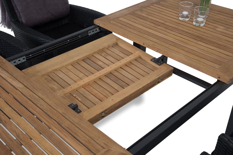 Ruokailuryhmä Las Vegas 152-210 + 4 Thor Nojatuoli - Musta/Tiikki - Puutarhakalusteet - Ulkoryhmä - Ruokailuryhmät ulos