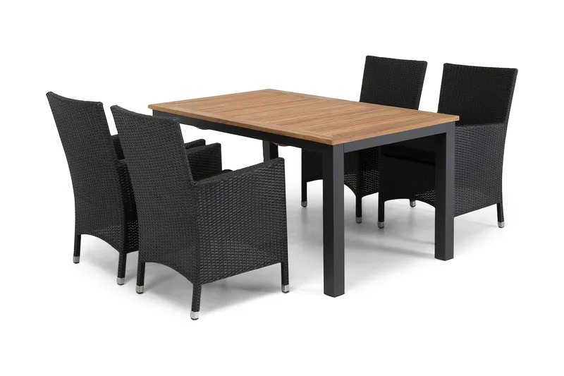 Ruokailuryhmä Las Vegas 152-210 + 4 Thor Nojatuoli - Musta/Tiikki - Puutarhakalusteet - Ulkoryhmä - Ruokailuryhmät ulos