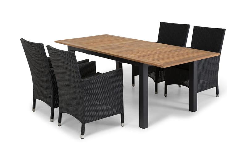 Ruokailuryhmä Las Vegas 152-210 + 4 Thor Nojatuoli - Musta/Tiikki - Puutarhakalusteet - Ulkoryhmä - Ruokailuryhmät ulos