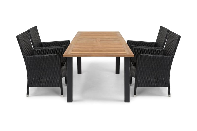 Ruokailuryhmä Las Vegas 152-210 + 4 Thor Nojatuoli - Musta/Tiikki - Puutarhakalusteet - Ulkoryhmä - Ruokailuryhmät ulos