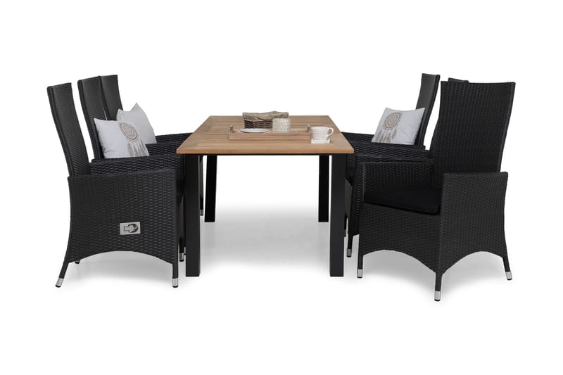 Ruokailuryhmä Las Vegas 152-210 + 6 Jenny Säädettävä Nojatuo, sis Pehmuste Tiikki/Musta