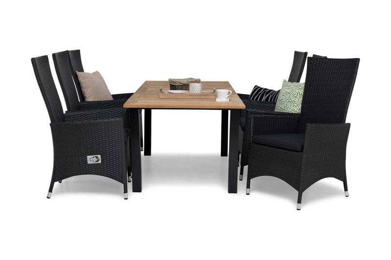 Ruokailuryhmä Las Vegas 152-210 + 6 Jenny Säädettävä Nojatuo - sis Pehmuste Tiikki/Musta/Harm - Puutarhakalusteet - Ulkoryhmä - Ruokailuryhmät ulos