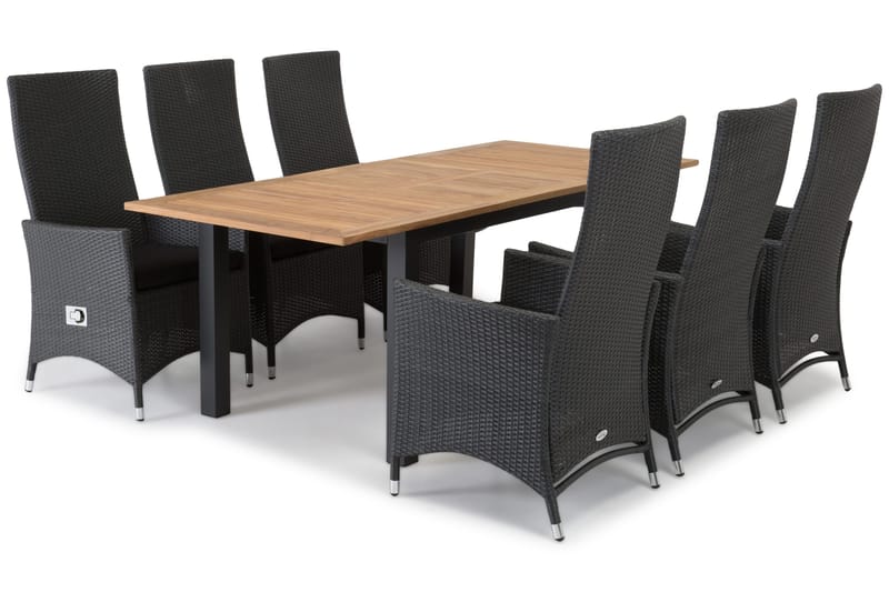 Ruokailuryhmä Las Vegas 152-210 + 6 Jenny Säädettävä Nojatuo - Tiikki/Musta - Puutarhakalusteet - Ulkoryhmä - Ruokailuryhmät ulos