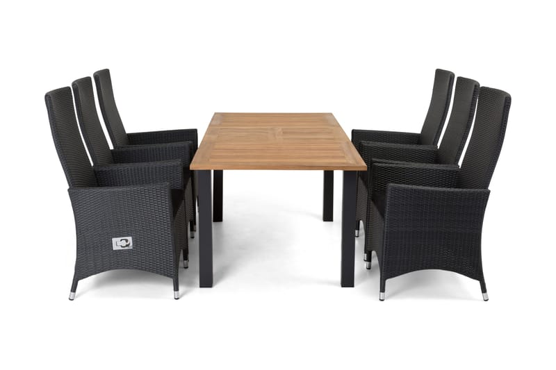 Ruokailuryhmä Las Vegas 152-210 + 6 Jenny Säädettävä Nojatuo, Tiikki/Musta