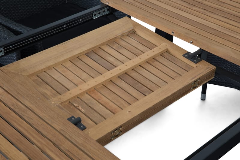 Ruokailuryhmä Las Vegas 152-210 + 6 Jenny Säädettävä Nojatuo - Tiikki/Musta - Puutarhakalusteet - Ulkoryhmä - Ruokailuryhmät ulos