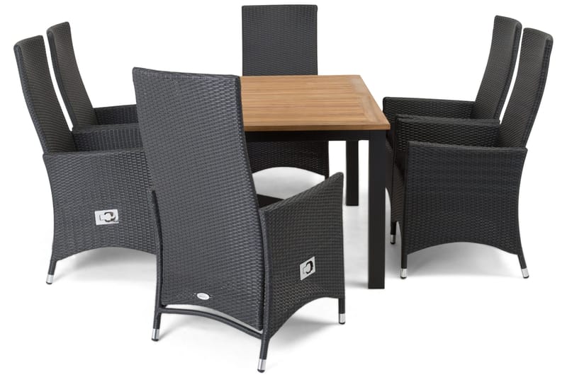 Ruokailuryhmä Las Vegas 152-210 + 6 Jenny Säädettävä Nojatuo - Tiikki/Musta - Puutarhakalusteet - Ulkoryhmä - Ruokailuryhmät ulos