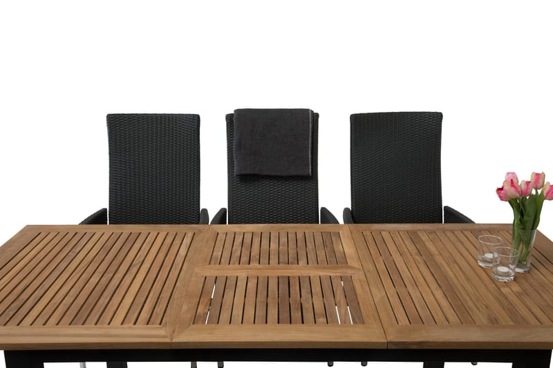 Ruokailuryhmä Las Vegas 152-210 + 6 Jenny Säädettävä Nojatuo - Tiikki/Musta - Puutarhakalusteet - Ulkoryhmä - Ruokailuryhmät ulos