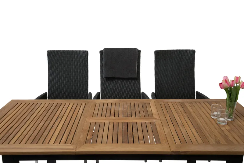 Ruokailuryhmä Las Vegas 152-210 + 6 Jenny Säädettävä Nojatuo - Tiikki/Musta - Puutarhakalusteet - Ulkoryhmä - Ruokailuryhmät ulos