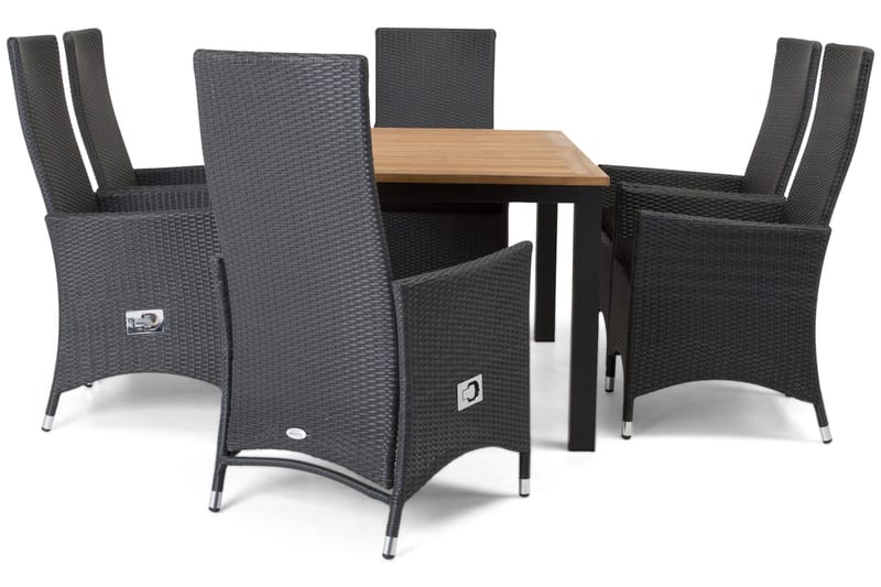 Ruokailuryhmä Las Vegas 152-210 + 6 Jenny Säädettävä Nojatuo - Tiikki/Musta - Puutarhakalusteet - Ulkoryhmä - Ruokailuryhmät ulos