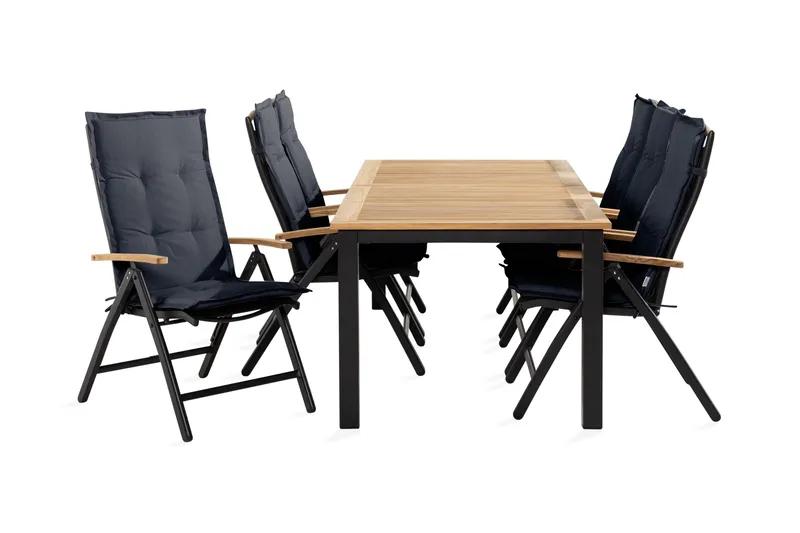 Ruokailuryhmä Las Vegas 152-210 + 6 Säätötuoli Lyx pehmustee, Musta/Tiikki/Harmaa