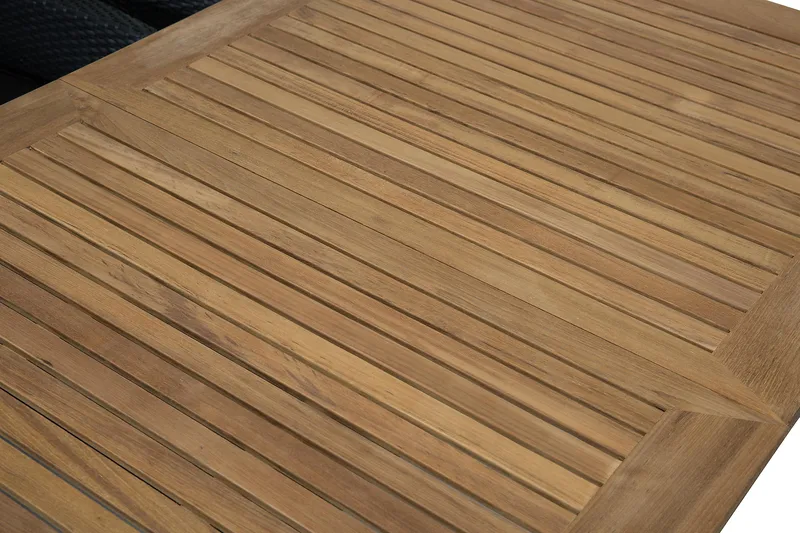 Ruokailuryhmä Las Vegas 152-210 cm + 6 Thor Nojatuolia - Musta/Tiikki/Musta - Puutarhakalusteet - Ulkoryhmä - Ruokailuryhmät ulos