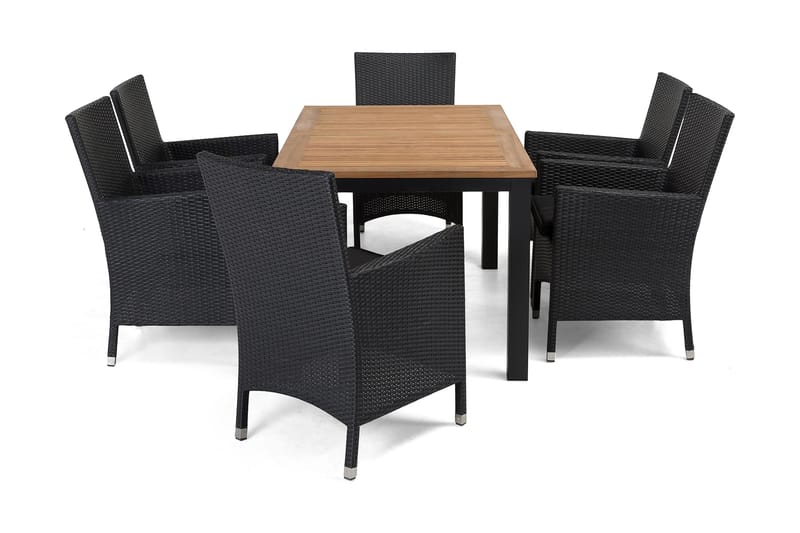 Ruokailuryhmä Las Vegas 152-210 cm + 6 Thor Nojatuolia - Musta/Tiikki/Musta - Puutarhakalusteet - Ulkoryhmä - Ruokailuryhmät ulos