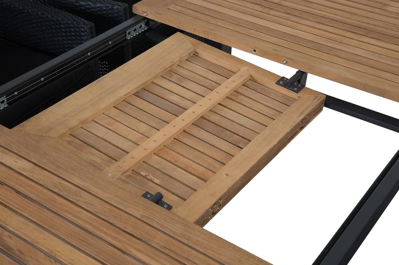 Ruokailuryhmä Las Vegas 152-210 cm + 6 Thor Nojatuolia - Musta/Tiikki/Musta - Puutarhakalusteet - Ulkoryhmä - Ruokailuryhmät ulos