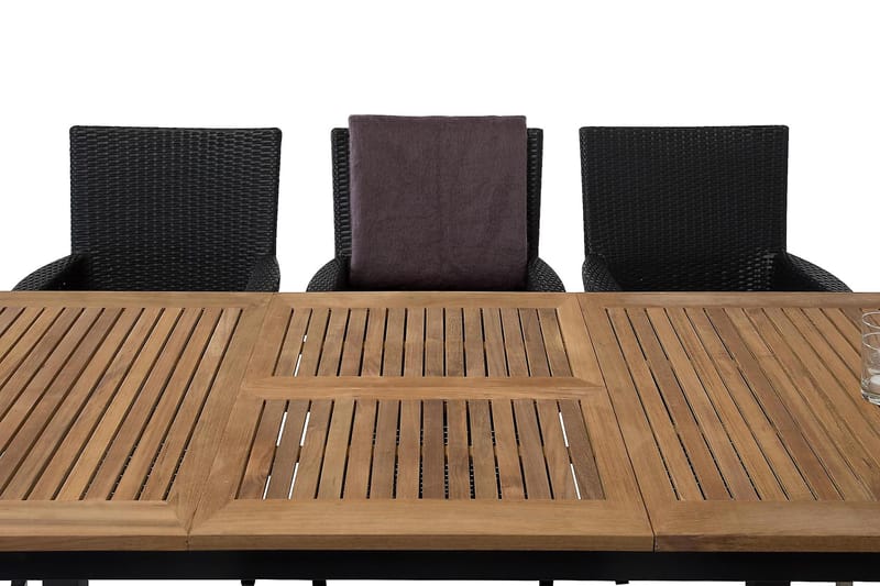 Ruokailuryhmä Las Vegas 152-210 cm + 6 Thor Nojatuolia - Musta/Tiikki/Musta - Puutarhakalusteet - Ulkoryhmä - Ruokailuryhmät ulos