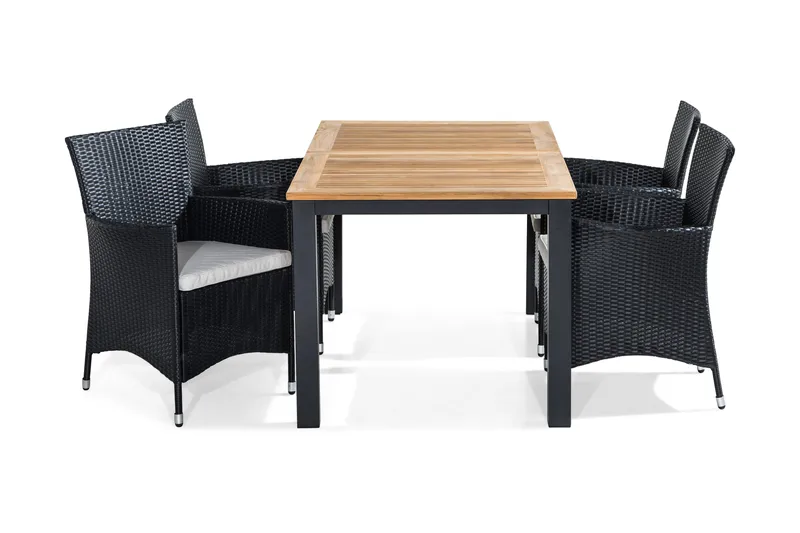 Ruokailuryhmä Las Vegas 152-210x90 + 4 Thor tuolia pehmuste - Tiikki/Musta/Harmaa - Puutarhakalusteet - Ulkoryhmä - Ruokailuryhmät ulos