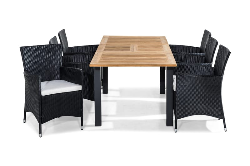 Ruokailuryhmä Las Vegas 152-210x90 + 6 Thor tuolia pehmuste, Tiikki/Musta/Harmaa