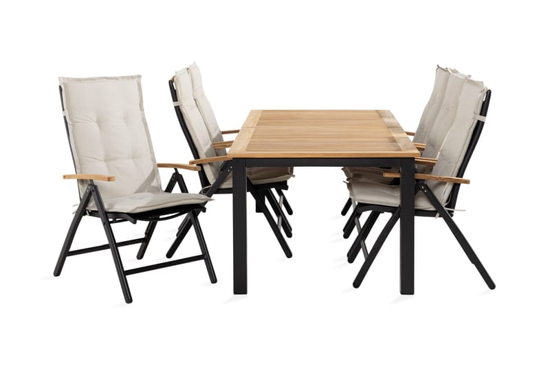 Ruokailuryhmä Las Vegas 152-210x90 + 6 tuolia Pehmuste, Musta/Tiikki/Valkoinen