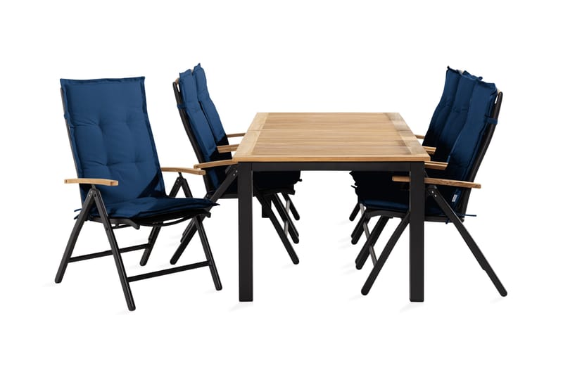 Ruokailuryhmä Las Vegas 152-210x90 + 6 tuolia Pehmuste, Musta/Tiikki/Sininen