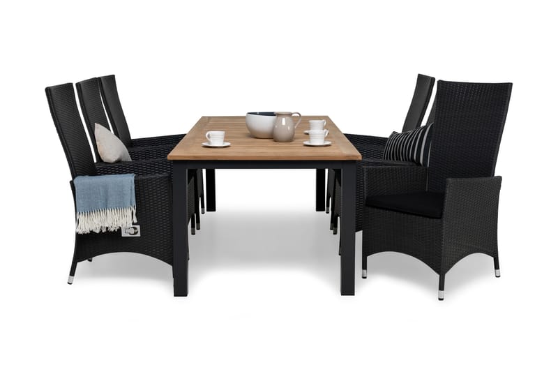 Ruokailuryhmä Las Vegas 220-280 + 6 Jenny Säädettävä Nojatuo, sis Pehmuste Musta/Tiikki