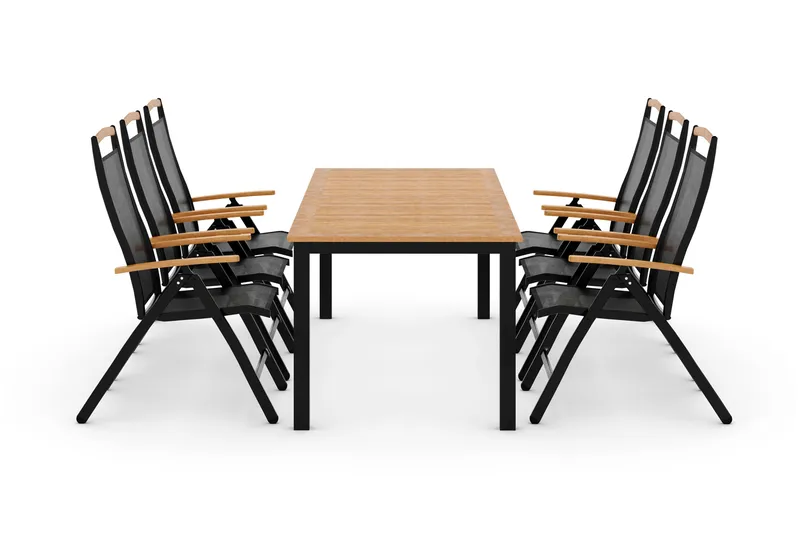 Ruokailuryhmä Las Vegas 220-280 + 6 Säätötuoli Lyx, Musta Tiikki