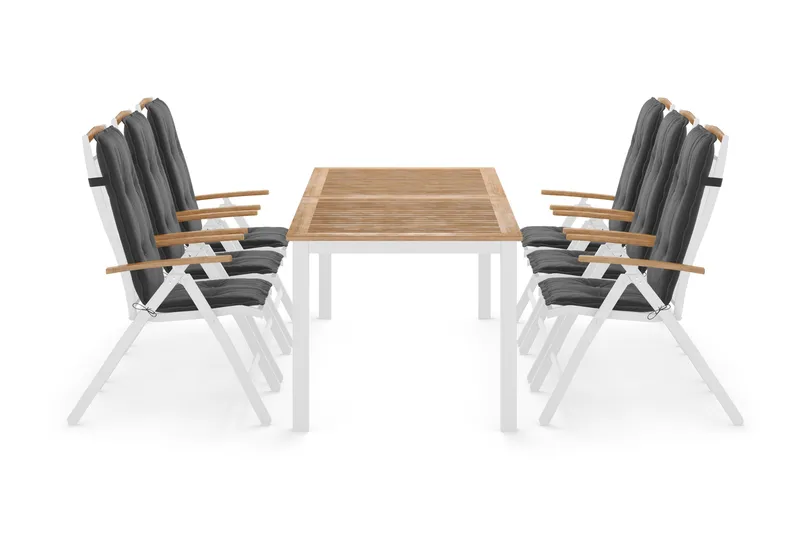 Ruokailuryhmä Las Vegas 220-280 + 6 Säätötuoli Lyx pehmustee - Valkoinen/Tiikki/Valkoinen/Tiikki/Harmaa - Puutarhakalusteet - Ulkoryhmä - Ruokailuryhmät ulos