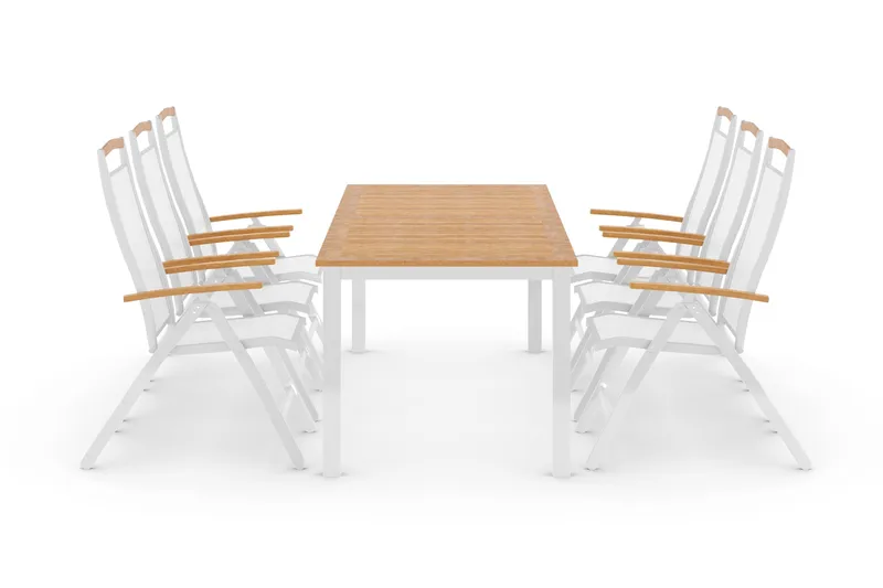 Ruokailuryhmä Las Vegas 220-280 + 6 Säätötuolia Lyx, Tiikki/Valkoinen
