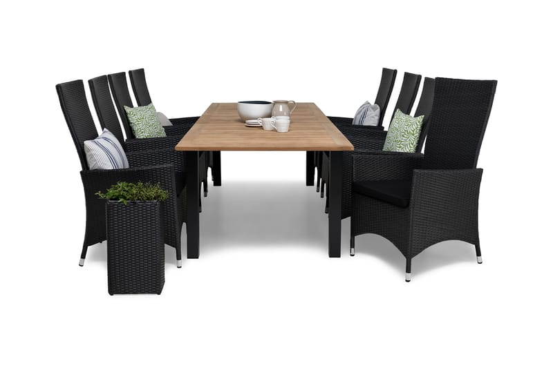 Ruokailuryhmä Las Vegas 220-280 + 8 Jenny Säädettävä Nojatuo, sis Pehmuste Musta/Tiikki