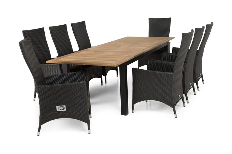 Ruokailuryhmä Las Vegas 220-280 + 8 Jenny Säädettävä Nojatuo, Tiikki/Musta