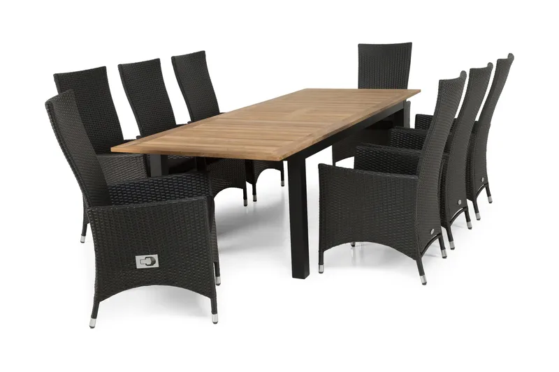 Ruokailuryhmä Las Vegas 220-280 + 8 Jenny Säädettävä Nojatuo, Tiikki/Musta