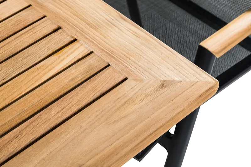 Ruokailuryhmä Las Vegas 220-280 + 8 Säätötuoli Lyx - Musta/Tiikki - Puutarhakalusteet - Ulkoryhmä - Ruokailuryhmät ulos