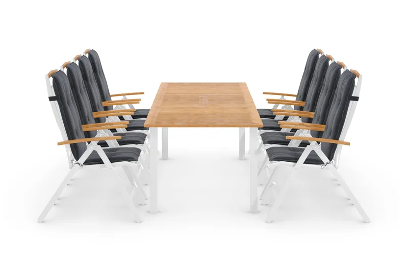 Ruokailuryhmä Las Vegas 220-280 + 8 Säätötuoli Lyx pehmustee, Valkoinen/Tiikki/Valkoinen/Tiikki/Harmaa