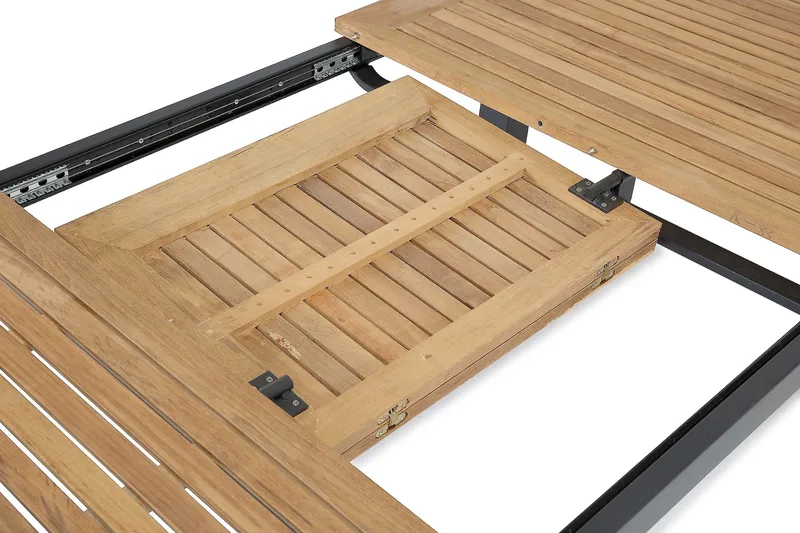 Ruokailuryhmä Las Vegas 220-280 cm + 6 Thor Nojatuolia - Musta/Tiikki/Musta - Puutarhakalusteet - Ulkoryhmä - Ruokailuryhmät ulos