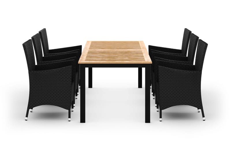 Ruokailuryhmä Las Vegas 220-280 cm + 6 Thor Nojatuolia - Musta/Tiikki/Musta - Puutarhakalusteet - Ulkoryhmä - Ruokailuryhmät ulos