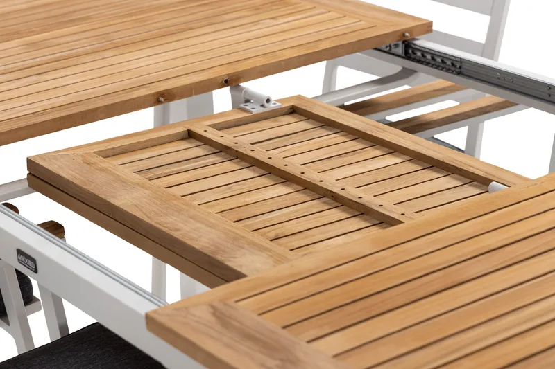 Ruokailuryhmä Las Vegas 220-280 cm 6 Oliver ruokatuolia - Tiikki/Valkoinen - Puutarhakalusteet - Ulkoryhmä - Ruokailuryhmät ulos